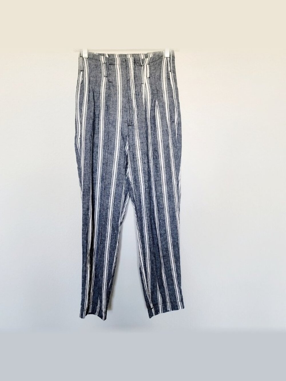Abercrombie Navy Pinstripe Linen Blend Ankle Pants